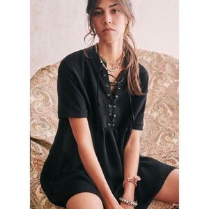 Sézane Theodora Black Lace-Up Mini Dress - EU 38/US 6